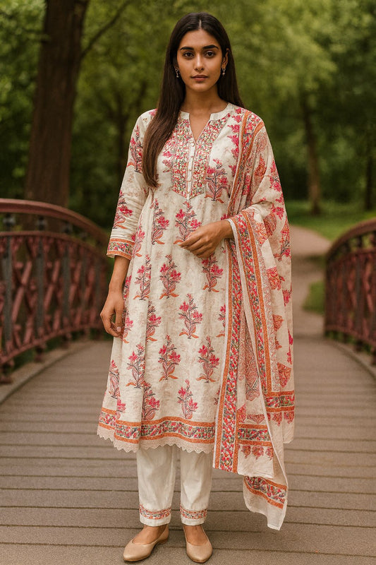 Floral Print Anarkali Suit Set